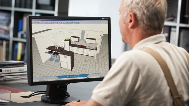 Planungsdarstellung am Computer durch Tischler Planungsdarstellung einer Küche in 3D am Computer durch Tischler